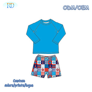 Ruidian Infant Boys 2 Piece Rash Guard Set Raglan Long Sleeve Solid Top Printed <strong>Swim</strong> Shorts <strong>Toddler</strong> Beach Water Park <strong>Costume</strong> - Product Image 2