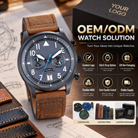 Montre chronographe à quartz pour homme avec logo personnalisé, aiguilles lumineuses, calendrier, bracelet en cuir véritable, montre-bracelet pour affaires