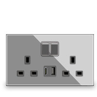 Prise murale 13A Royaume-Uni, type C universel, charge rapide, panneau en verre, prise de type C, double prise 3 broches, chargeur USB, prise Royaume-Uni