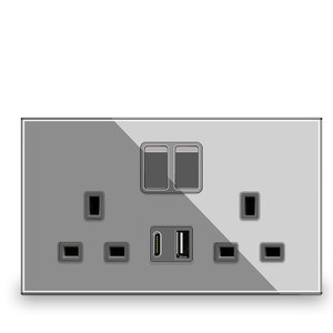 Wall Socket 13A UK universal c-type quick charging glass panel Type C Plug Socket <strong>double</strong> 3 pin Outlet USB Charger UK Socket - Product Image 3