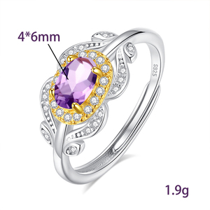 9 Anillos de Plata 925 de Alta Calidad con Piedra Natural Ovalada de 4*6mm, Ajustables, con Baño Electrolítico de Dos Tonos, Joyería de Cristal que No se Deslustra - Product Image 6