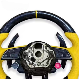 Volante Deportivo en Forma de D de Fibra de Carbono Real y Alcántara, Cosido a Mano en Cuero, Compatible con Modelos Audi B8 B9 A5 TT R8 Q5 Q8 <span class=keywords><strong>S</strong></span> <span class=keywords><strong>Line</strong></span> - Product Image 3