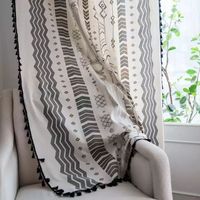 Innermor Ready-Made Faux Linen Salon Fenêtre Rideau Impression Géométrique avec Gland Décor À La Maison Rideaux