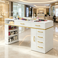 Table de maquillage et de manucure 2-en-1, blanche, légèrement luxueuse, avec plateau de rangement en verre rabattable