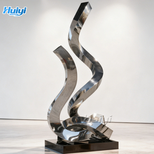 Sculpture de ruban en acier inoxydable à finition miroir, artisanat métallique abstrait moderne pour l'extérieur, à vendre - Product Image 1