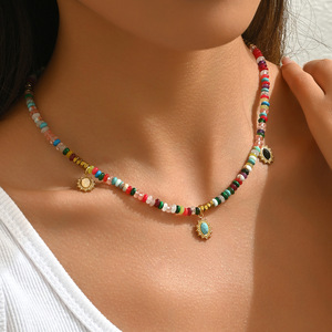 Collar de Cuentas Geométricas con Incrustaciones de Piedras Preciosas Multicolores, Joyería de Moda Hecha a Mano, Accesorio para Mujer, Diseño en Forma de U, XL5612 - Product Image 1
