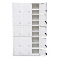 Casier en acier à 15 portes, armoire de rangement blanche avec portes à clé individuelle pour salle de sport, école, usine et bureau