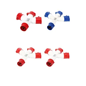 1 in 3 out Y-shaped Industrial four way socket 1 point 3 3-core 1P+N+E 4core 3P+E five-core 3P+N+E IP44 16A 32A Blue Red