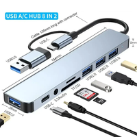 Hub USB 3.0 8 ports en alliage d'aluminium avec prise en charge Type-C 2.1, TF/PD et audio 3,5 mm – En stock