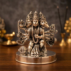 Statue de Hanuman à cinq têtes et dix bras, finition argentée, en métal, pour temple religieux, statues de dieux en argent pur - Product Image 4