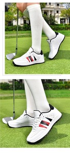 Unisex White <b>Golf</b> Shoes with Red Black Stripes PU Upper Rubber Outsole EVA Midsole Mesh Lining Breathable Design - Product Image 5