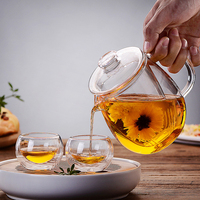Théières en verre borosilicate transparent personnalisées, résistantes à la chaleur et adaptées aux plaques de cuisson, avec ensembles chauffe-thé – Vente en gros