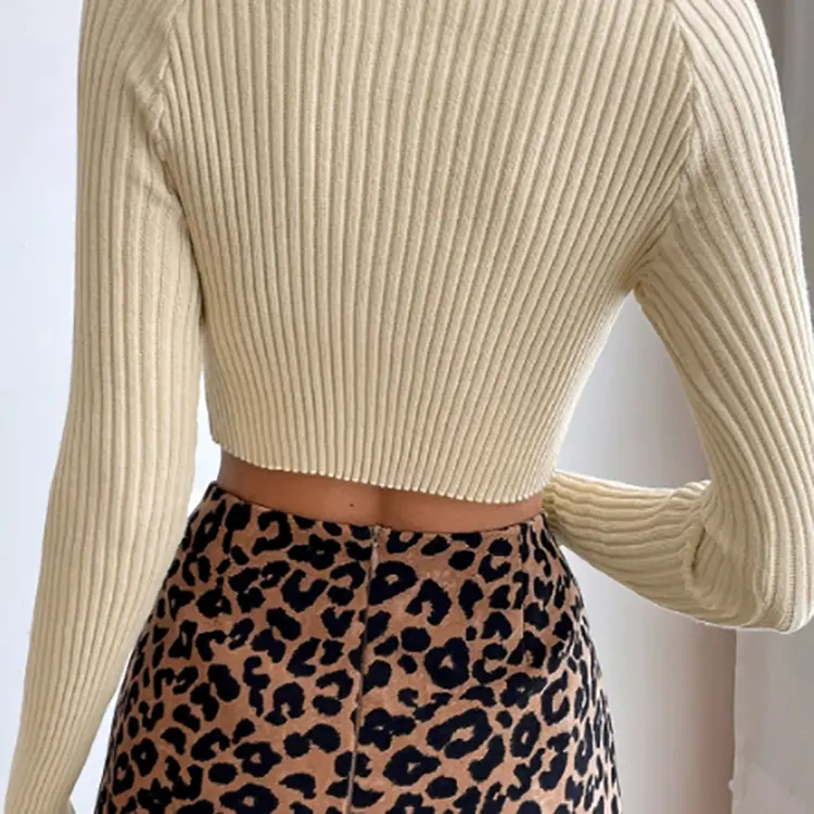 Wholesale Customize Logo 2 Pcs Women Clothing Crop Tops Sexy Women Long Sleeve Top Leopard Print Short Skirt
