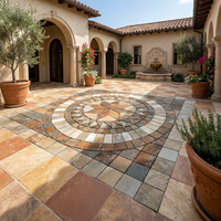 Mosaïque moderne personnalisée en pierre naturelle d'extérieur, mosaïque en ardoise en forme de boussole pour la pavage des cours de villas