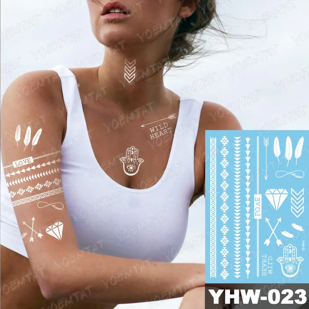 Wit Henna Mehndi Body Art Tattoo Stickers Vrouwen Meisjes Waterdichte Tijdelijke Tattoos