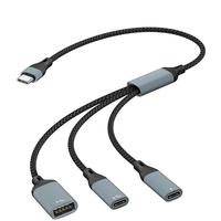 Nouveau câble OTG 3-en-1 en nylon durable 60W PD à charge rapide pour ordinateur portable, téléphone portable, tablette, PC – Connecte clavier, souris, disque dur, imprimante