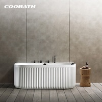 Baignoire SPA d'Intérieur Balnéo à Jet d'Air et Bain Moussant, Moderne Blanche en Pierre Artificielle, Autoportante avec Douche et Robinetterie