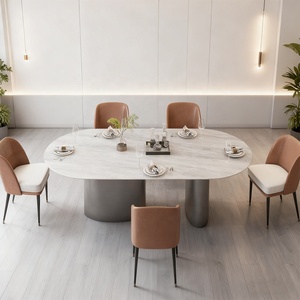 Ensemble de table à manger italienne 6 places Pieds en acier inoxydable noir Pieds de piédestal Assorti au canapé et aux chaises Ensemble de table à manger pour <span class=keywords><strong>maison</strong></span> de luxe - Product Image 3