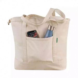 Custom Printed Full Color Eco Recycled Natural <b>Canvas</b> Tote Bag with Zipper and Custom Logo - Product Image 5