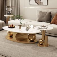 Italienischer Stil Glänzender Gesinterter Stein Ovaler Couchtisch-Set Modernes Design Langlebiges Dekoratives Luxus-Wohnmöbel
