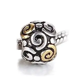 Spiral Swirl Charm Bead 2 Tone 18K Gold Plated Jewelry