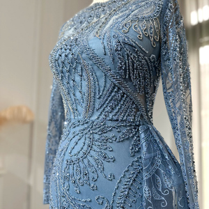 Sharon Said SS141 lujo Dubai azul sirena musulmán vestido de noche con sobrefalda de talla grande mujeres vestidos de fiesta de invitados de boda - Product Image 4