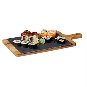 Plato de pizza Pizarra negra creativa con madera de acacia Comida occidental Platos de cocina japonesa 23,5x15cm Bandeja para servir Plato de pizarra - Product Image 6