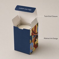 Boîte cadeau rigide bleu marine mat avec blocs de couleur, impression personnalisée pour bougies et parfums d'intérieur, emballage de luxe en carton pliable à rabat.