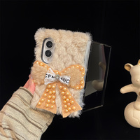 Étui de téléphone luxueux en dentelle et strass avec ruban et pompons pour Galaxy Z Fold 8 Ultra - Housse de protection pliable avec dragonne à 3 pompons