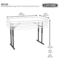 Table pliante commerciale réglable en hauteur, légère et durable, en résine de granit blanc de 4 pieds, pour le camping, les pique-niques et l'intérieur