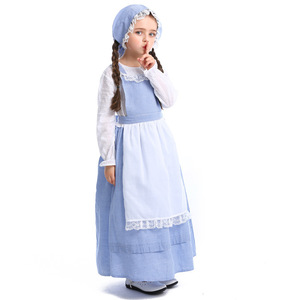 Vestido de niña con delantal a cuadros azules, disfraz vintage de criada de granja, para actuaciones infantiles, cosplay de Halloween - Product Image 4