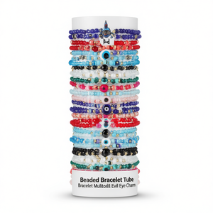 Braccialetto con Perline, Bracciale a Tubo Multicolore con Ciondolo Occhio di Allah, Gioielli alla Moda Regolabili, 2400 Pezzi per Scatola - Product Image 2