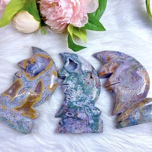Venta al por Mayor de Tallados de Ágata Musgosa Estilo Bohemio con Forma de Luna, Tallados de Piedra de Cristal Natural para Decoración del Hogar y Regalos Festivos - Product Image 2