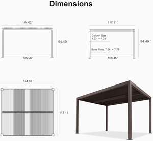 Pergola Bioclimatica da Esterno con Tetto Rigido, Gazebo Parasole con Tenda Regolabile, Tetto Retrattile in Alluminio per Patio - Product Image 6