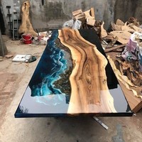 Nouveau noyer salle à manger transparent solide vente usine haut table restaurant rivière époxy patron bureau résine table