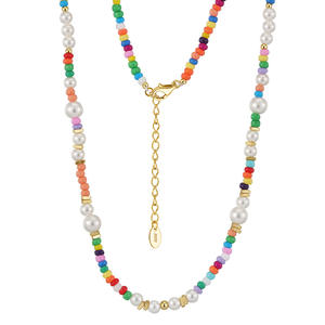 S925スターリングシルバービンテージネックレス幾何学模様シェルビーズ色女性用ガラスビーズ - Product Image 6