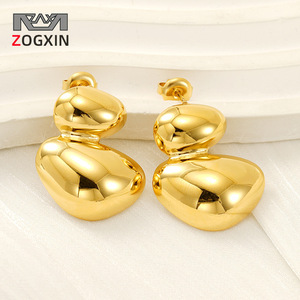 Geometric Stud Earrings Gold 18K Stainless Steel Elliptical Ring Design Fashion Jewelry For Women - Product Image 3