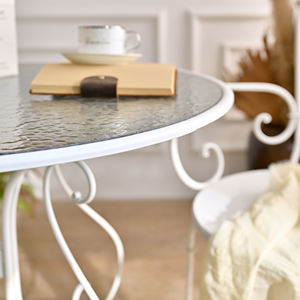 Table basse ronde pliable décorative INNOVA HOME en métal blanc et verre, style antique, pour salon - Product Image 6