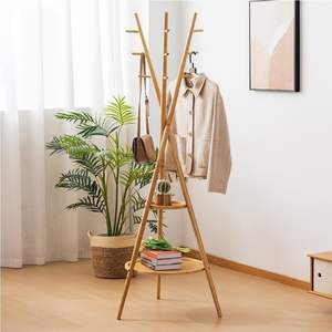 Kledingrek van bamboe met 2 opbergvakken en 9 haken - Product Image 1