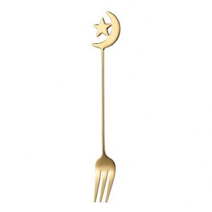 Cuillère et fourchette à café en acier inoxydable de luxe, écologiques, en or, couverts, vaisselle musulmane, cadeau pour l'Aïd Moubarak, Ramadan - Product Image 4