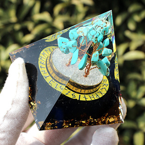 <b>Crystal</b> <b>Chip</b> Pyramid Resin Epoxy Craft Desktop Ornament Turquoise Tree Symbol Obsidian Home Decoration - Product Image 3