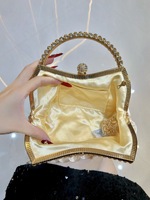 Pochette de soirée rétro européenne en satin plissé ornée de strass, forme coquille, avec fermoir kiss-lock, pour femme, poignée supérieure, idéale pour mariage, banquet, cocktail