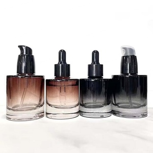 Luxury Frosted 30ml 50ml Pink Black Gradient Serum Cream <b>Pump</b> <b>Bottles</b> Cosmetic Essential Oil Glass Dropper <b>Bottle</b> - Product Image 1