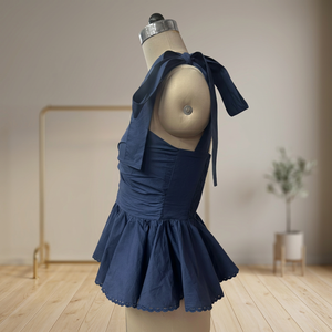 Blusa de Popelina Elástica de Algodón para Mujer, Asimétrica, con Volantes y Tirantes Cruzados en los Hombros |   Fabricante OEM y ODM Personalizado - Product Image 4
