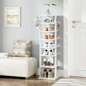 Wholesale White Tall Narrow Shoe Stand Storage 8 Tier Layer Vertical Small Shoe Racks Wood Shelves For Shoes For Bedroom