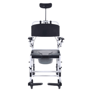 Chaise d'aisance portable en alliage d'aluminium avec siège en forme de U de 46cm, support de dossier inclinable, roues verrouillables et mains courantes réglables - Product Image 4