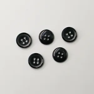 Preço de atacado de fábrica botões decorativos com costas planas pretos 4 furos botões de cerâmica brilhante para camisa social