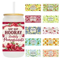 Vintage Bloemrijke Tropische Fruitdrank 16OZ UV DTF Beker Wraps Klaar om te plaatsen Waterdichte Transfer Stickers voor Libbey Glazen Beker/Mok