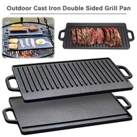 Plaque de cuisson rectangulaire réversible en fonte double face, surface striée durable, pour barbecue et camping