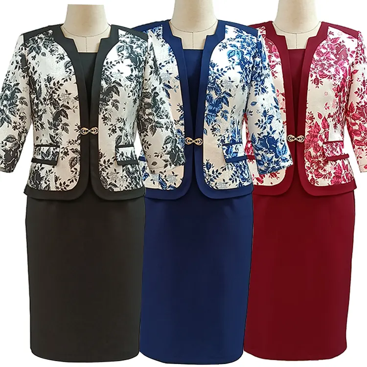 Quality Church Dress Elegant Ladies Print Turkey Wholesale In Stock Dresses Plus Size Africa Women's Dress Suit Formal Suit